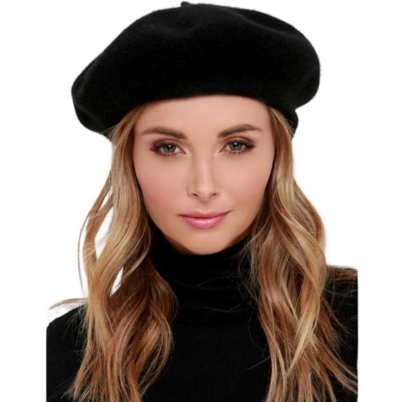 Vintage Accessories - Wool Beret Hat Black One Size